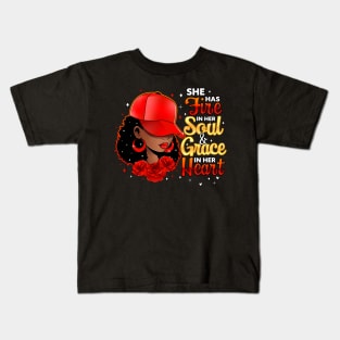 She Has Fire In Her Soul and Grace In Her Heart, Black Woman Kids T-Shirt